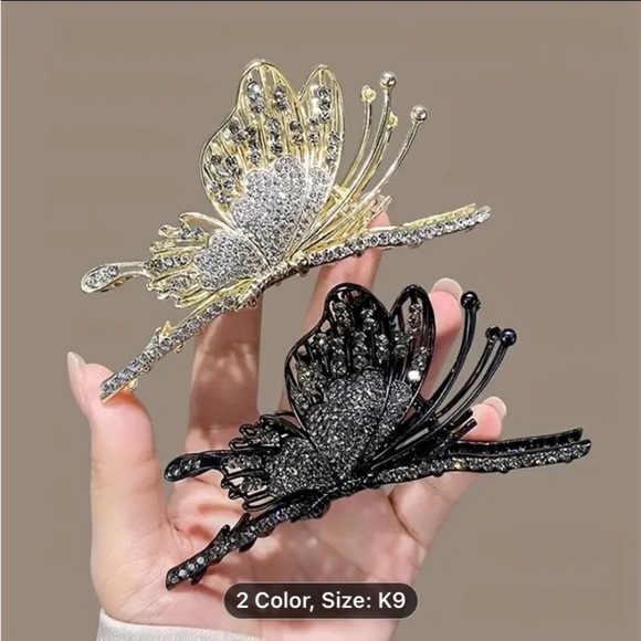 Rhinestone Black Butterfly Hair Claw Hair Accessory - Picture 2 of 5